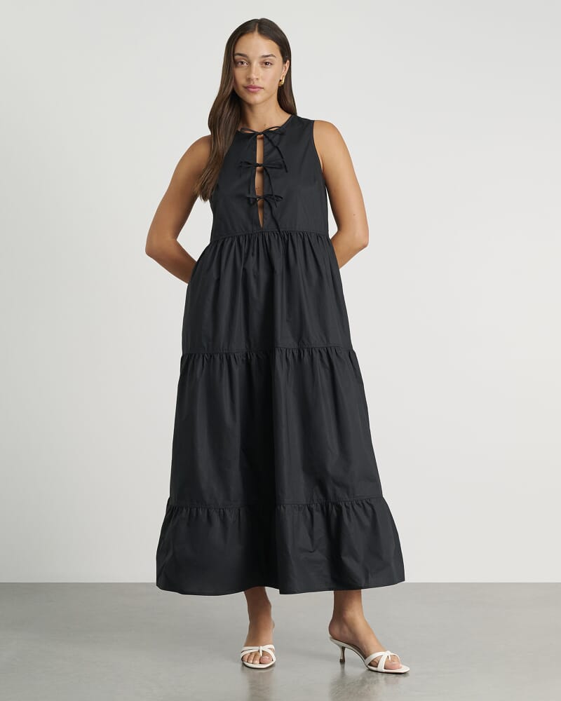 Sleeveless Tie Maxi Dress in BLACK