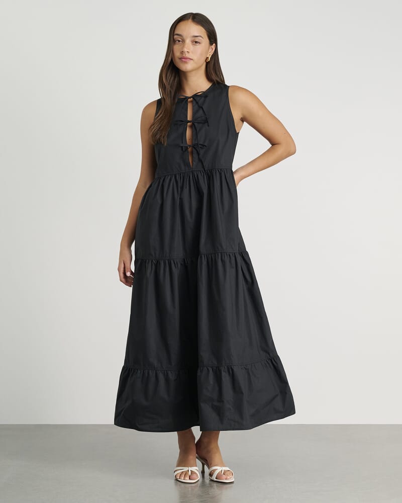 Sleeveless Tie Maxi Dress in BLACK