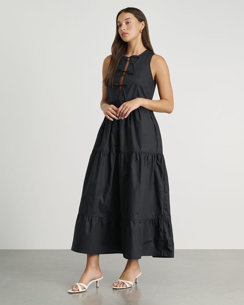 Sleeveless Tie Maxi Dress in BLACK