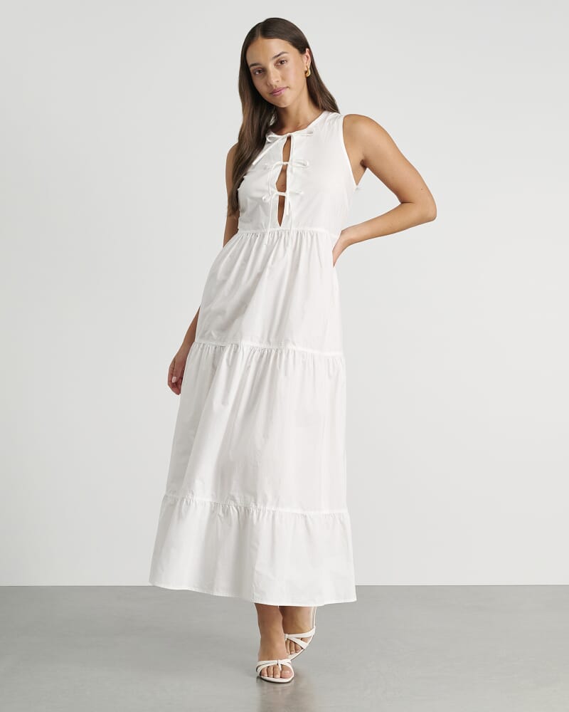 Sleeveless Tie Maxi Dress in WHITE