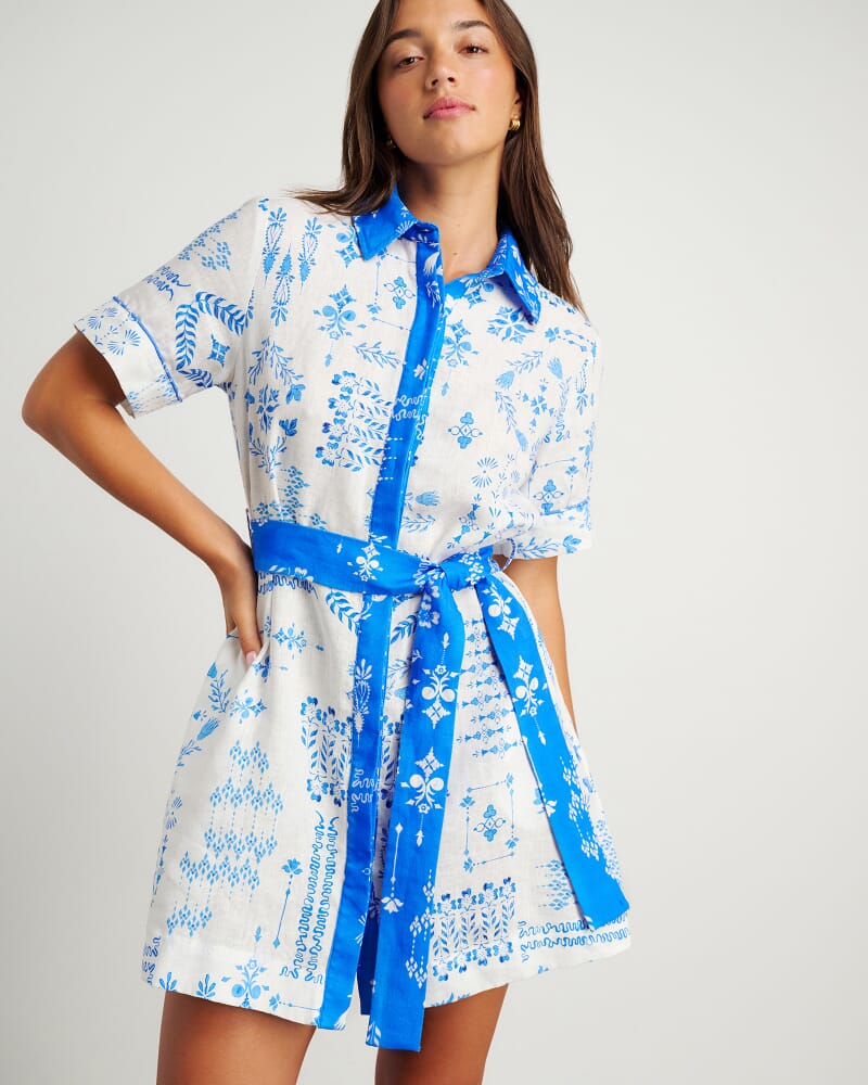 Kilde Linen Shirt Dress in IVORY/BLUE