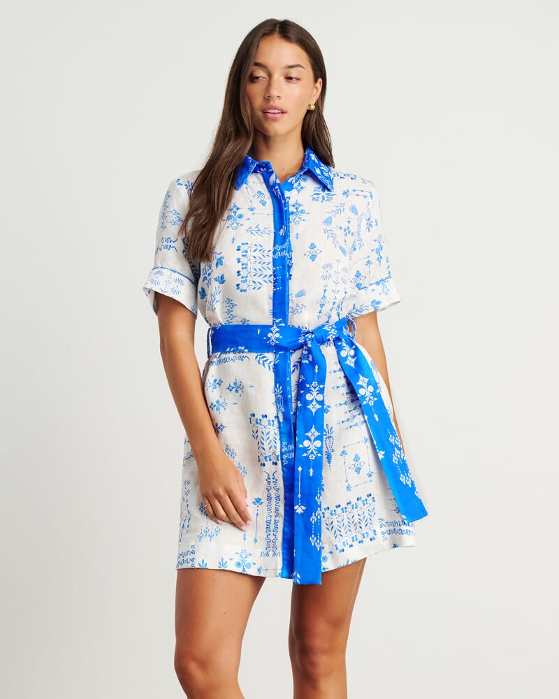 Kilde Linen Shirt Dress in IVORY/BLUE