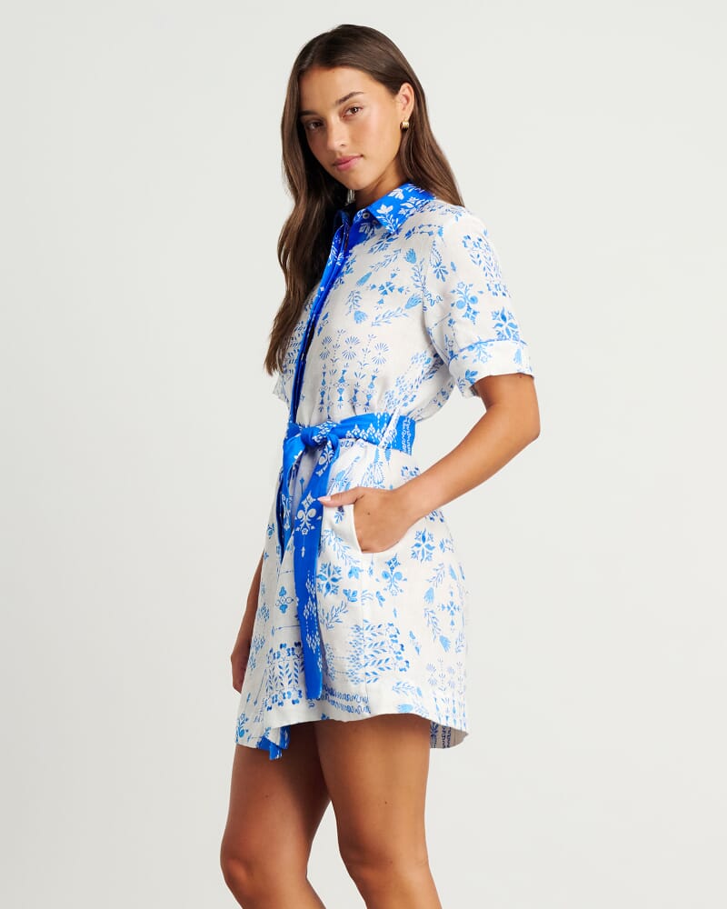 Kilde Linen Shirt Dress in IVORY/BLUE