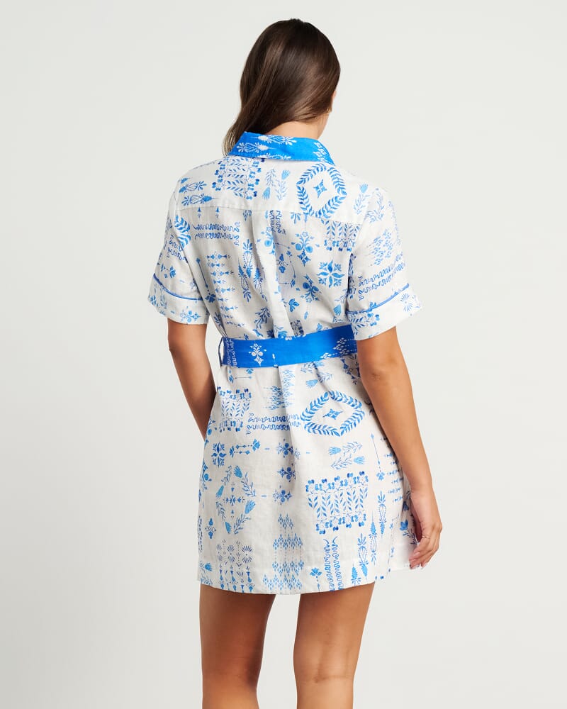 Kilde Linen Shirt Dress in IVORY/BLUE