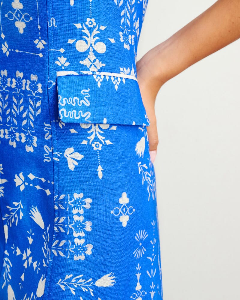 Kilde Linen Mini Dress in BLUE/IVORY