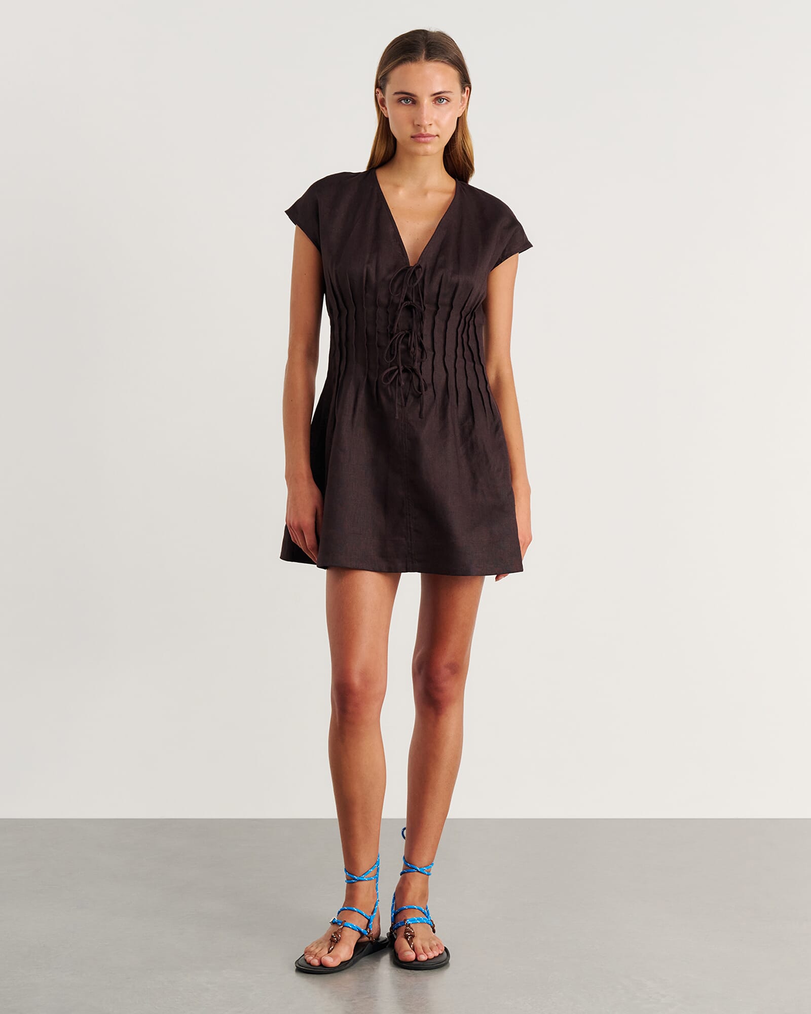 Delphine Pintuck Linen Mini Dress