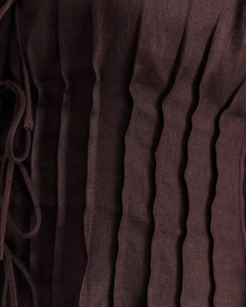 Delphine Pintuck Linen Mini Dress in DARK CHOCOLATE