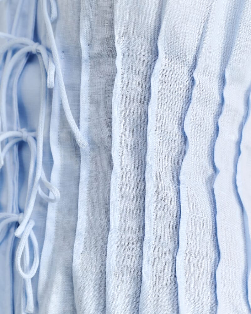Delphine Pintuck Linen Mini Dress in ICE BLUE