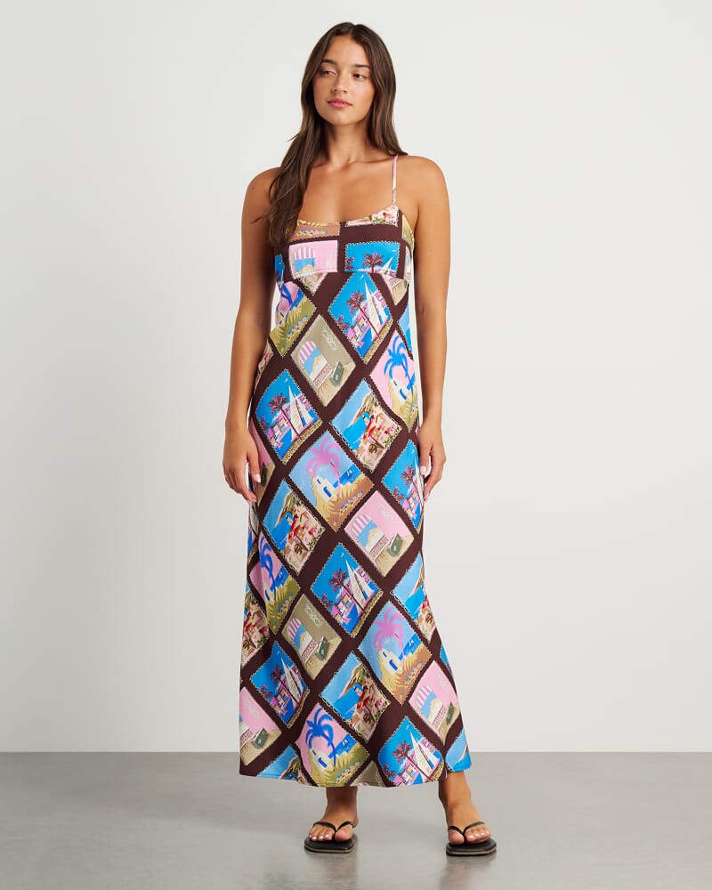 Panorama Bias Slip Dress in BROWN MULTI