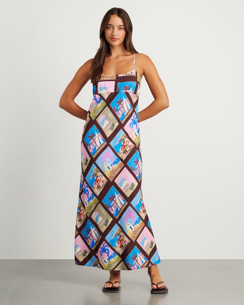 Panorama Bias Slip Dress in BROWN MULTI
