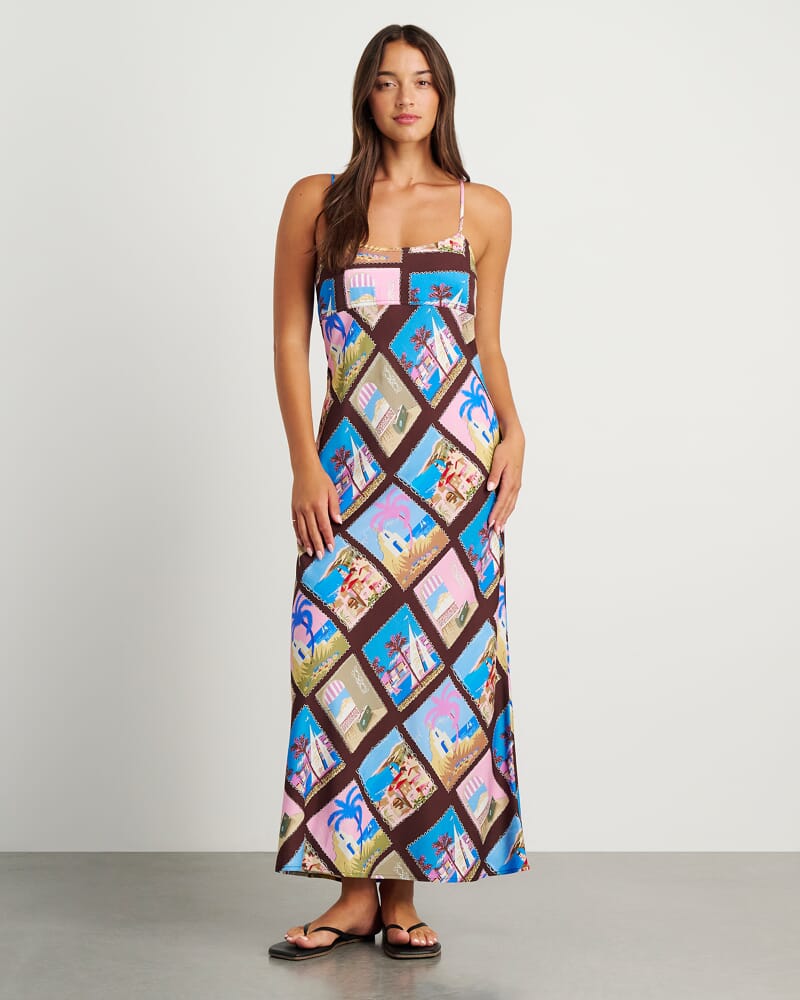 Panorama Bias Slip Dress in BROWN MULTI