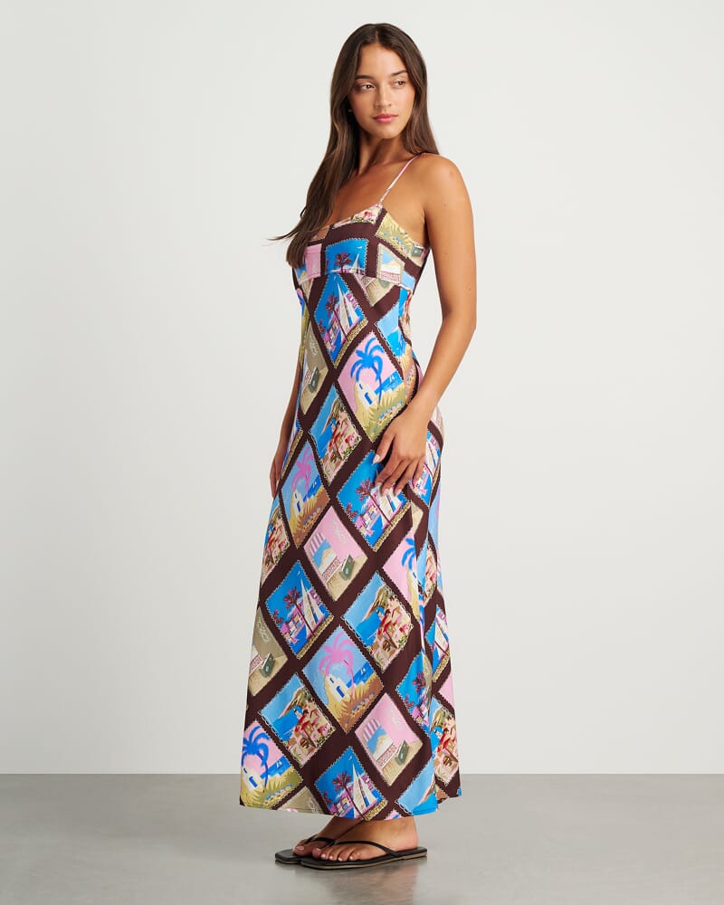 Panorama Bias Slip Dress in BROWN MULTI