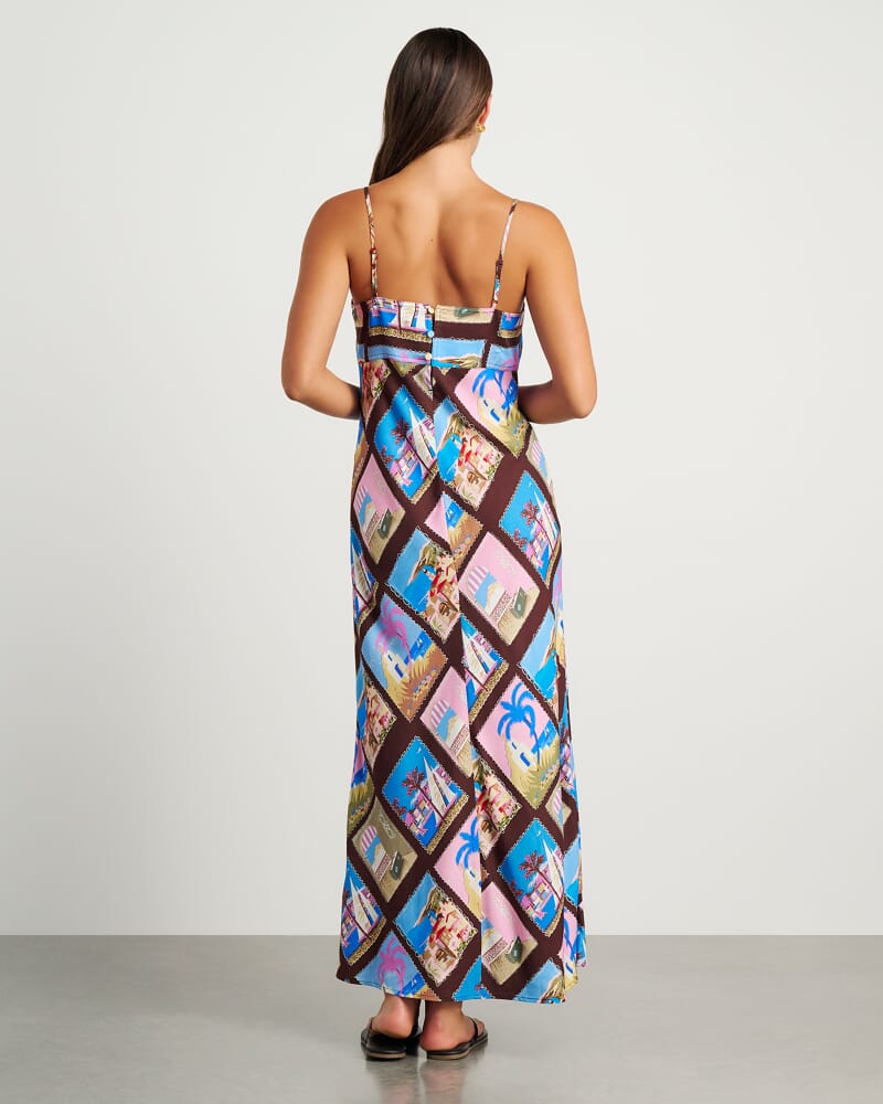 Panorama Bias Slip Dress in BROWN MULTI