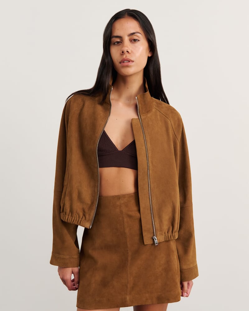 Ophelia Suede Bomber in BISCUIT