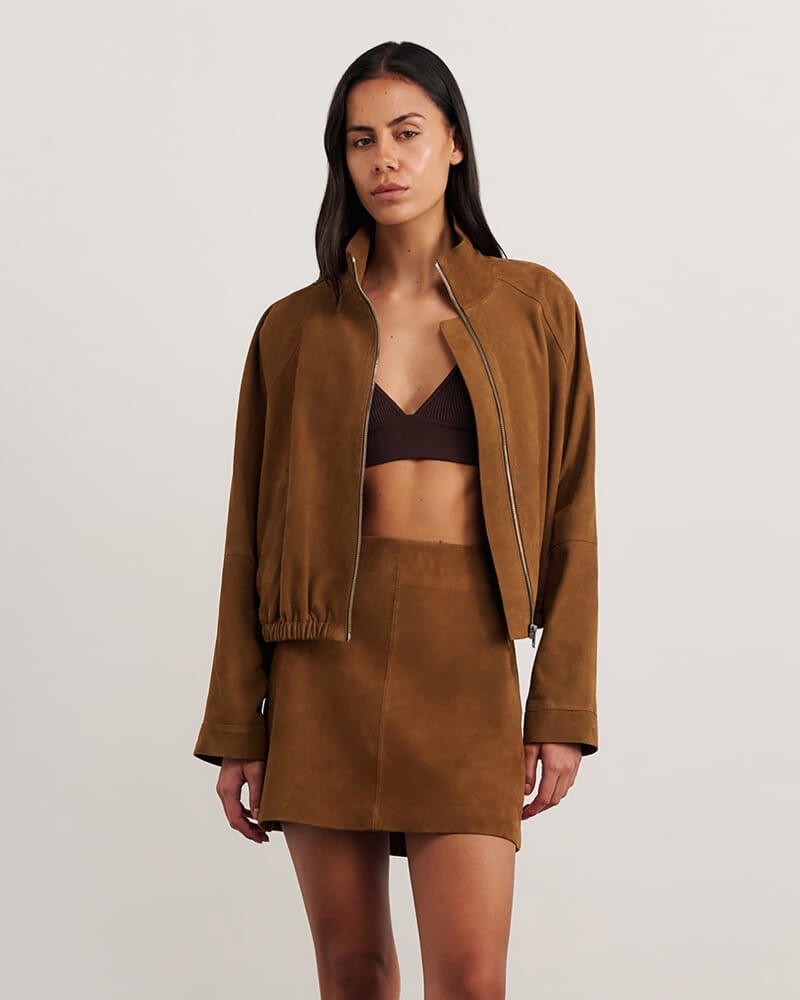 Ophelia Suede Bomber in BISCUIT