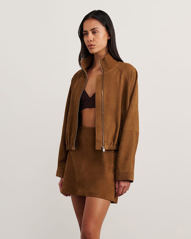 Ophelia Suede Bomber in BISCUIT