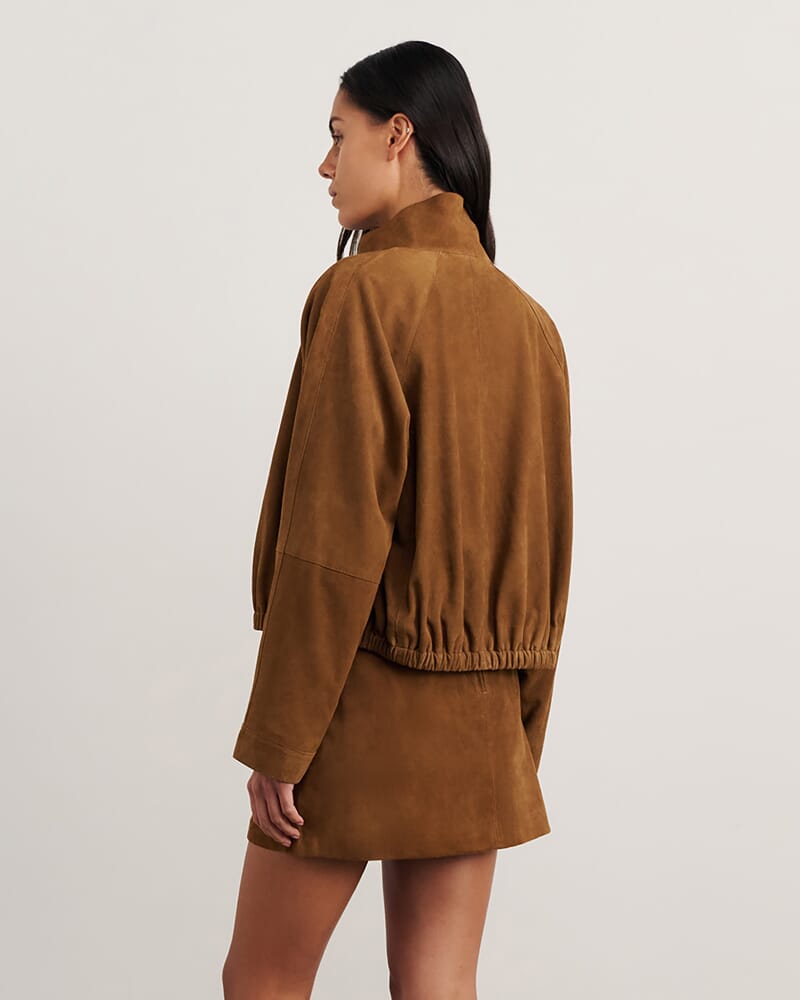 Ophelia Suede Bomber in BISCUIT