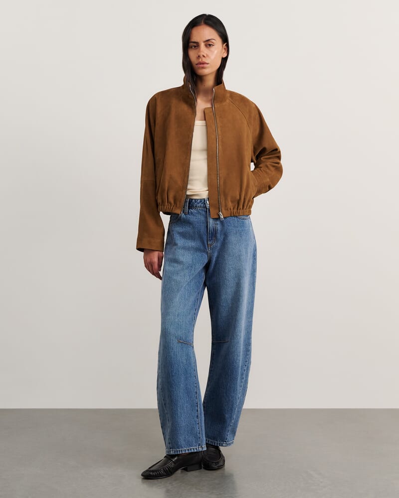 Ophelia Suede Bomber in BISCUIT