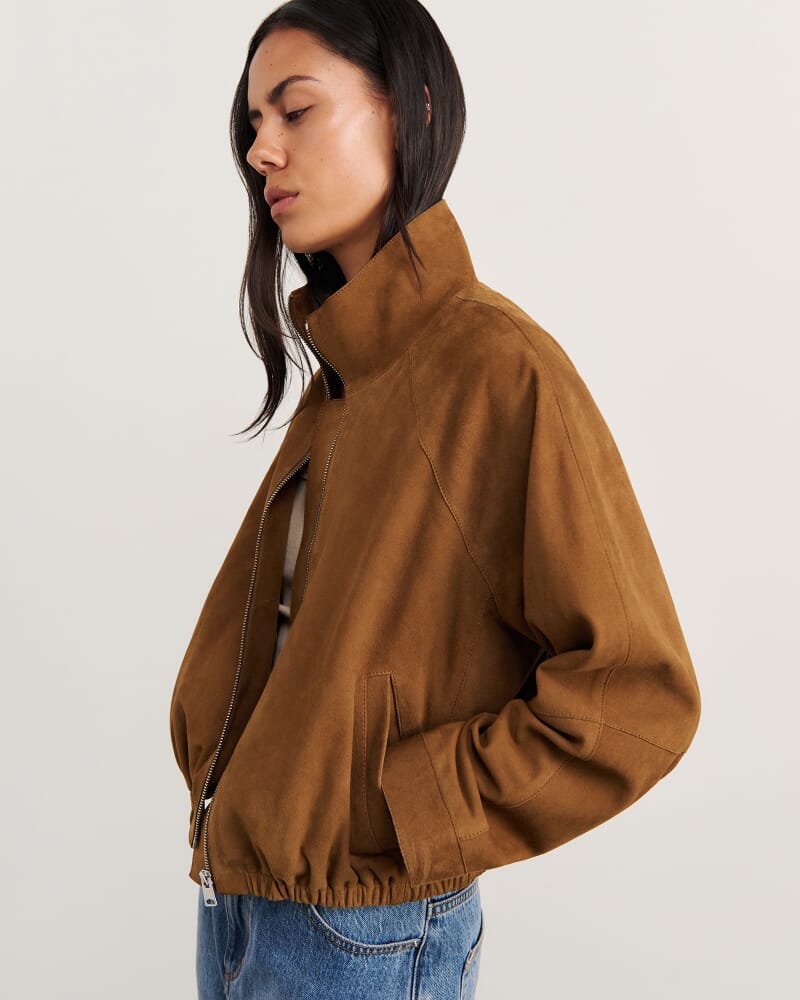 Ophelia Suede Bomber in BISCUIT