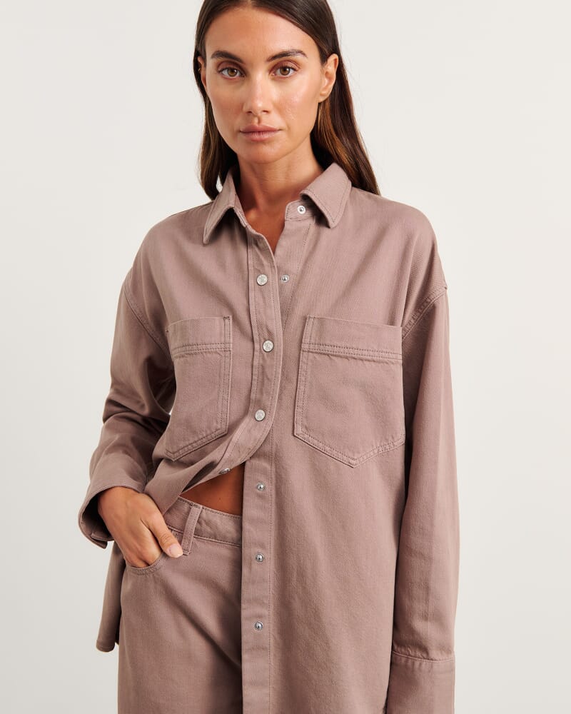 Loe Denim Shacket in LATTE