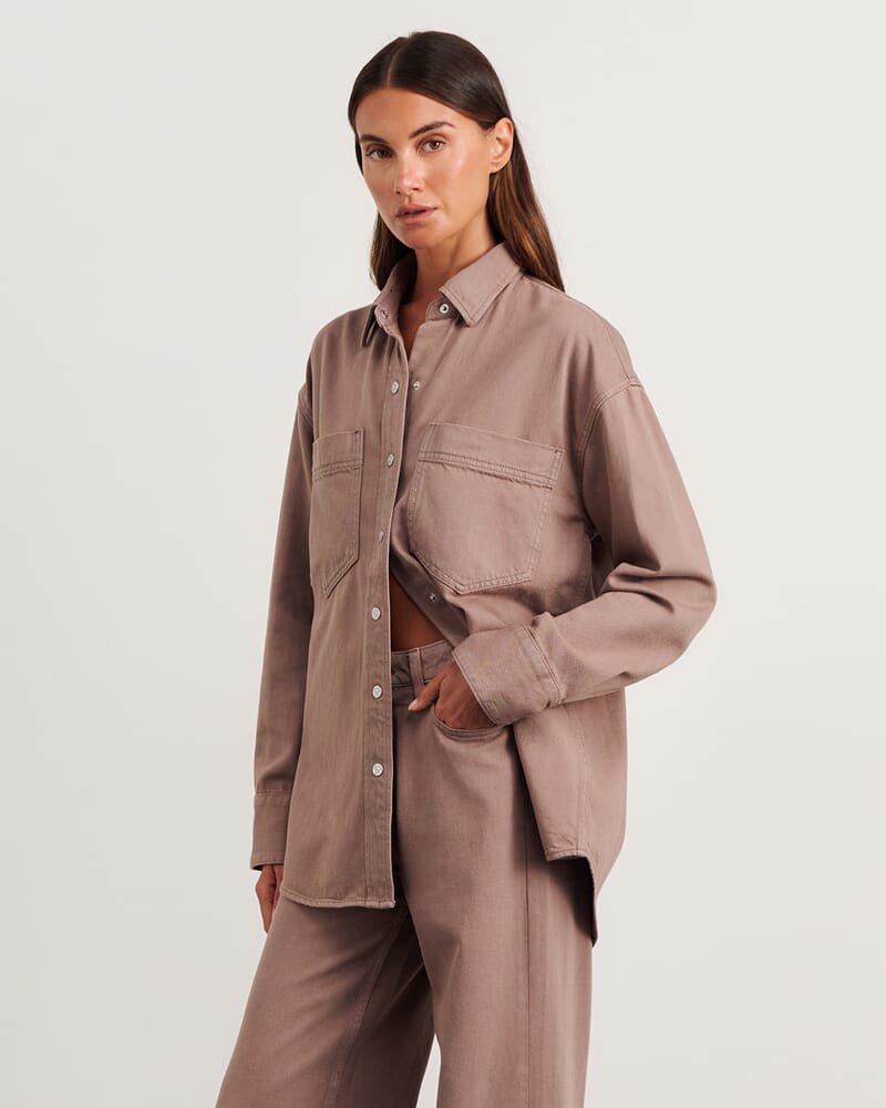 Loe Denim Shacket in LATTE