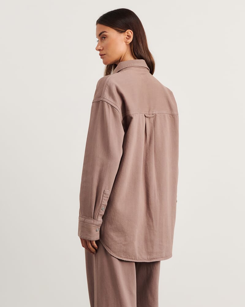 Loe Denim Shacket in LATTE