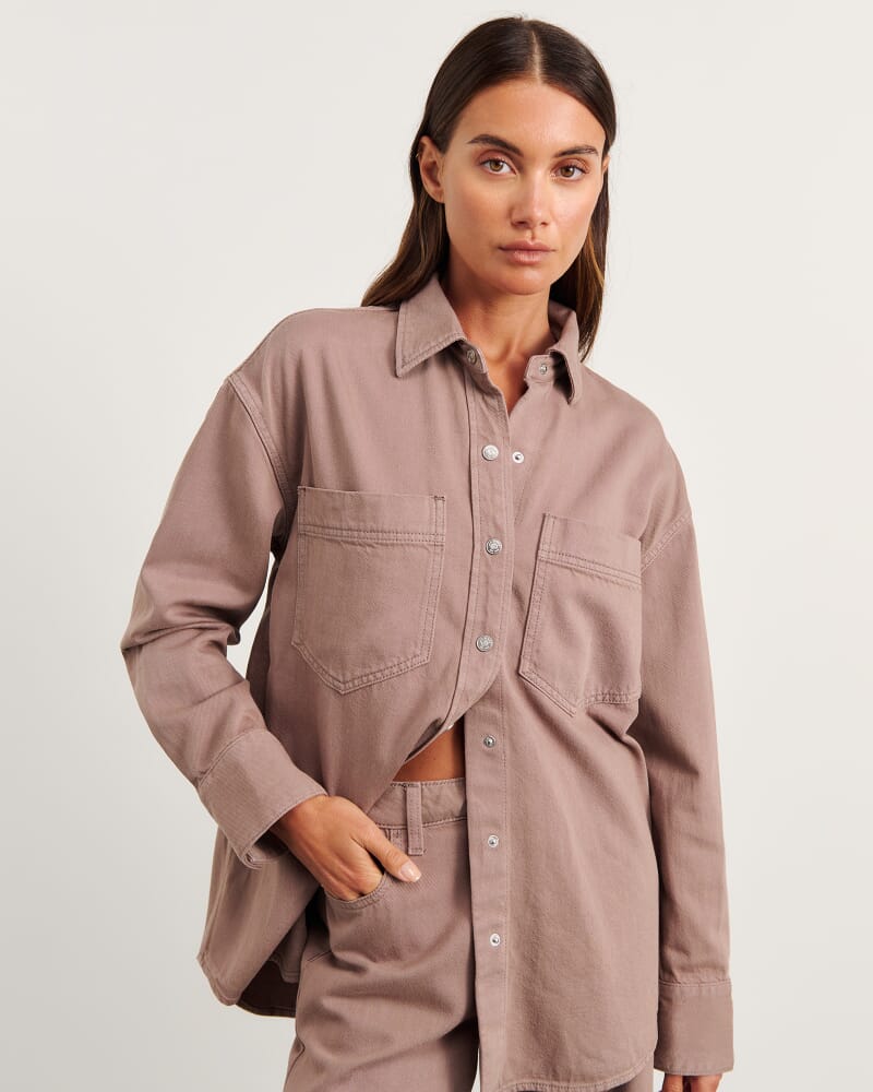 Loe Denim Shacket in LATTE