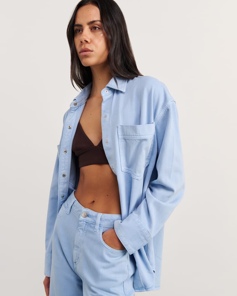 Loe Denim Shacket in POWDER BLUE