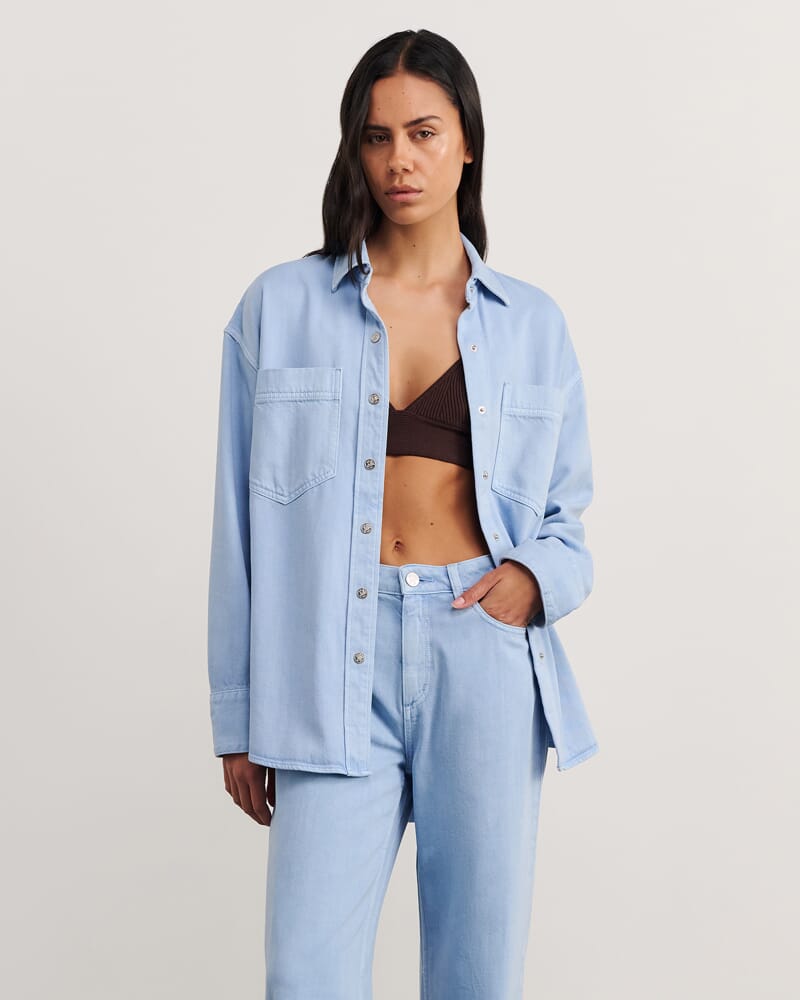 Loe Denim Shacket in POWDER BLUE