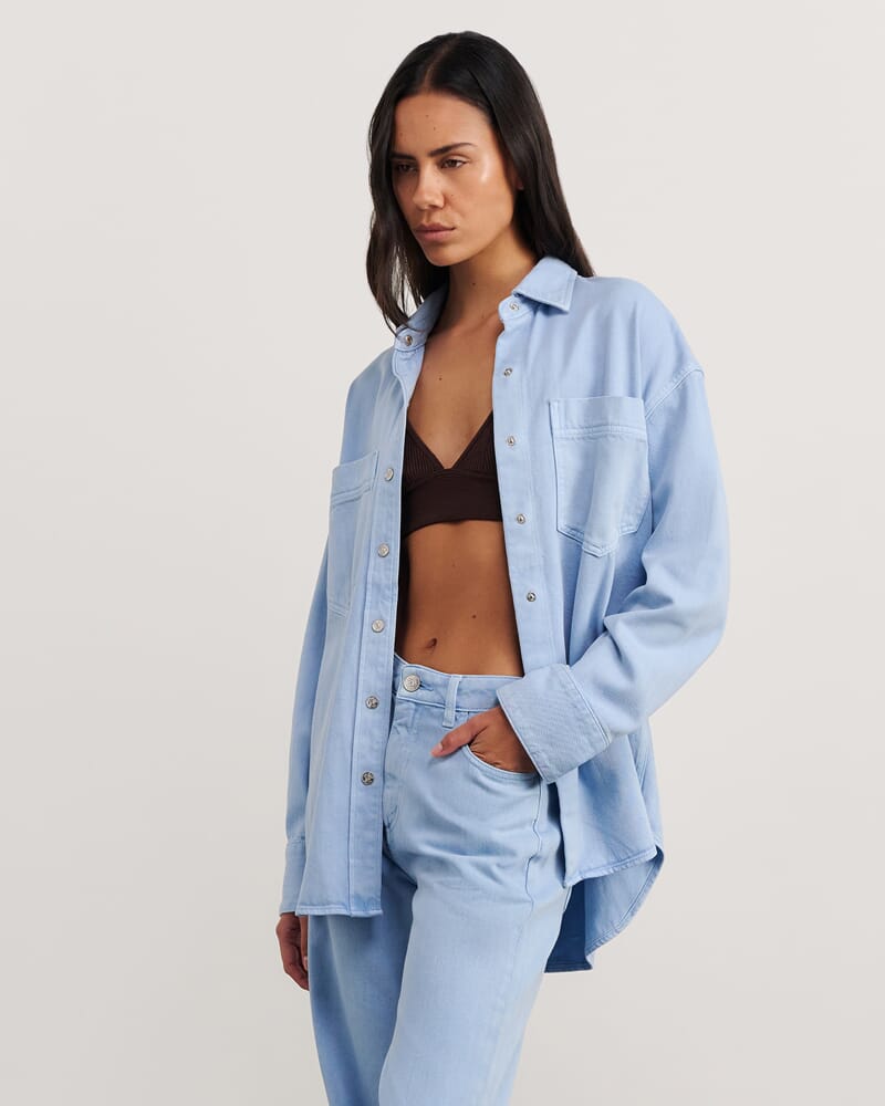 Loe Denim Shacket in POWDER BLUE