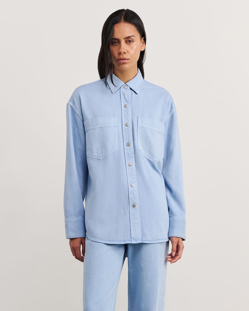 Loe Denim Shacket in POWDER BLUE