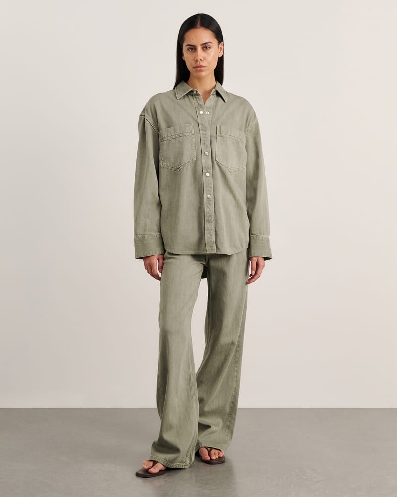 Loe Denim Shacket in SAGE
