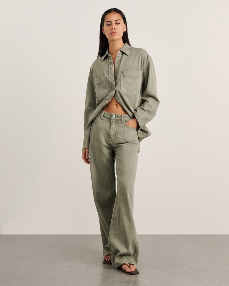 Loe Denim Shacket in SAGE
