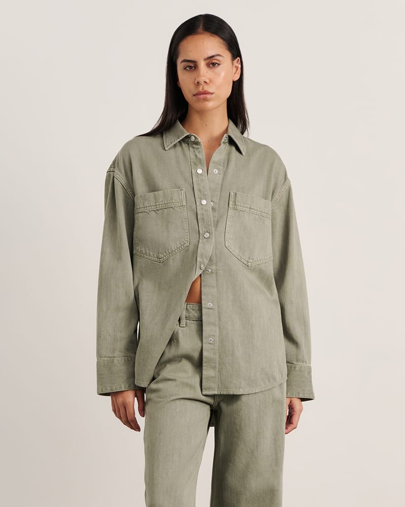 Loe Denim Shacket in SAGE