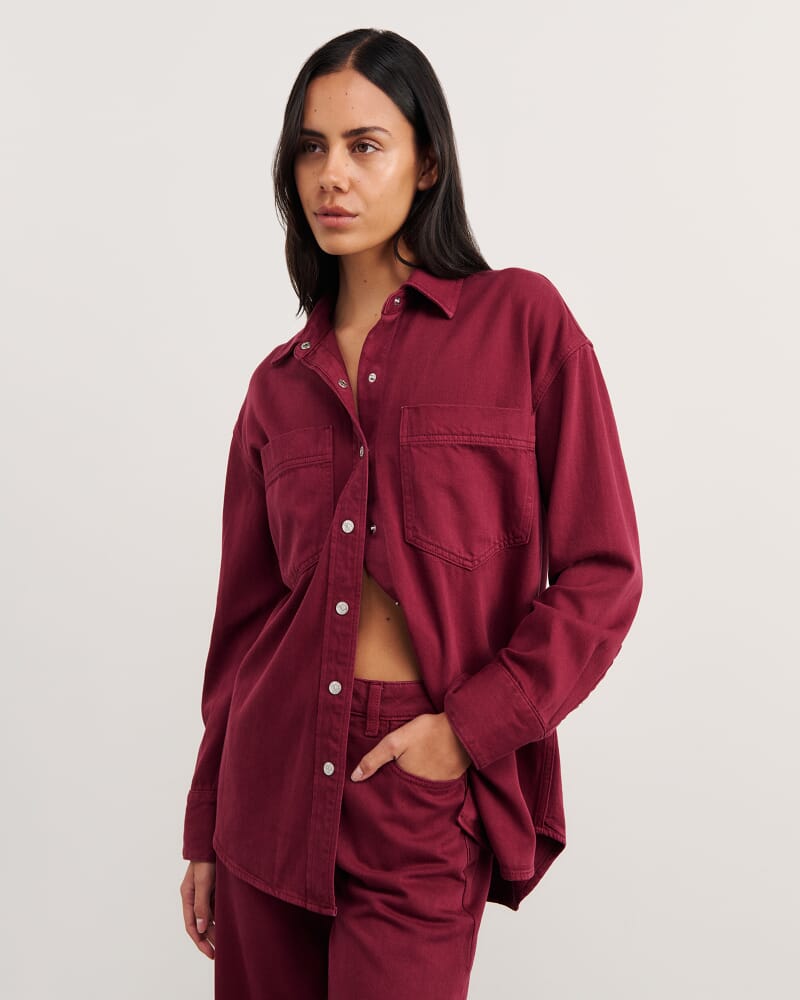 Loe Denim Shacket in WINE