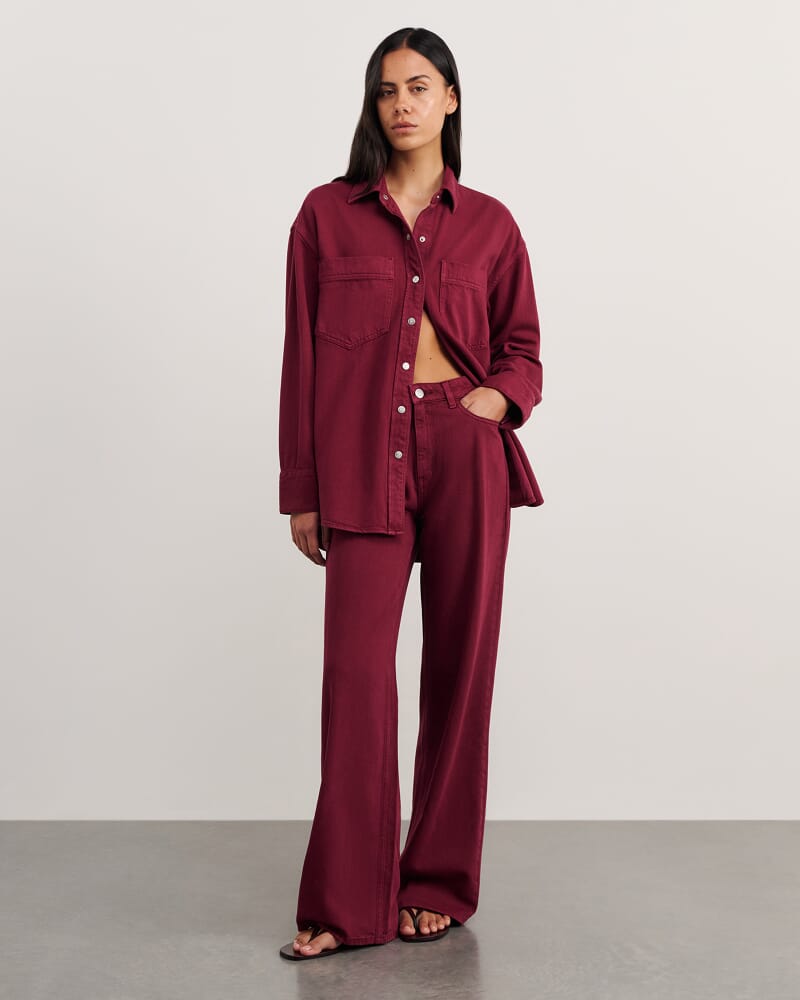 Loe Denim Shacket in WINE