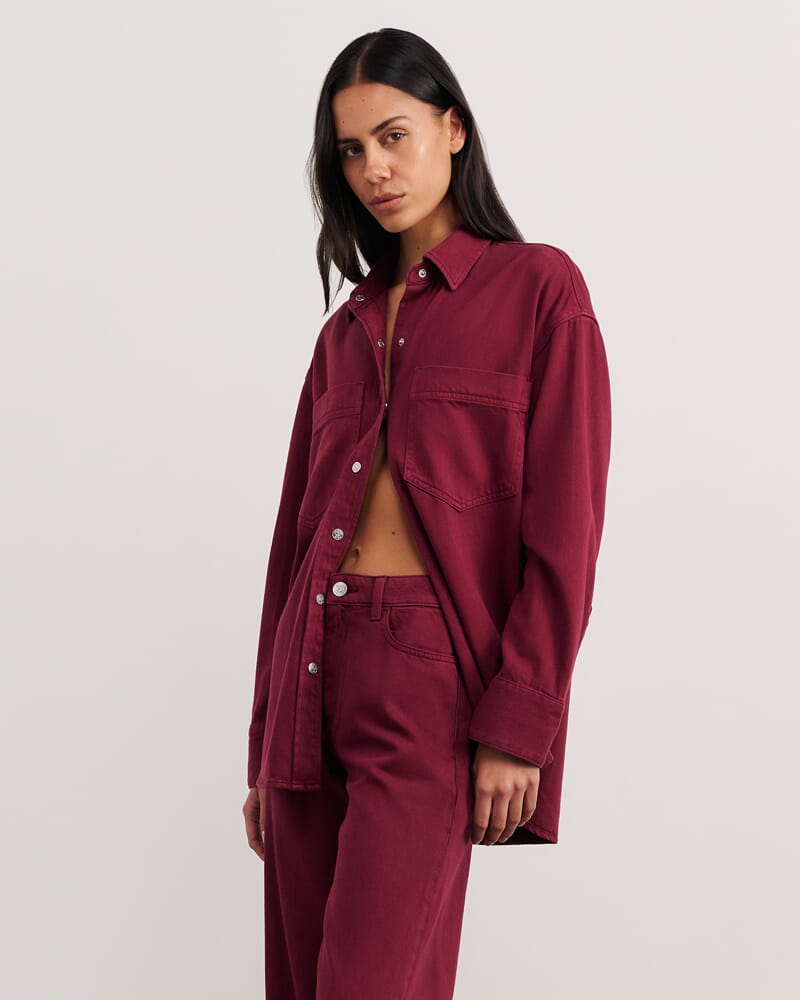 Loe Denim Shacket in WINE