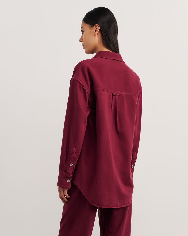 Loe Denim Shacket in WINE