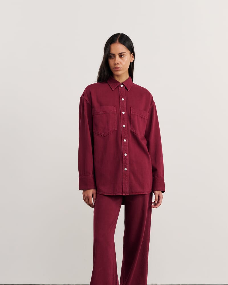 Loe Denim Shacket in WINE