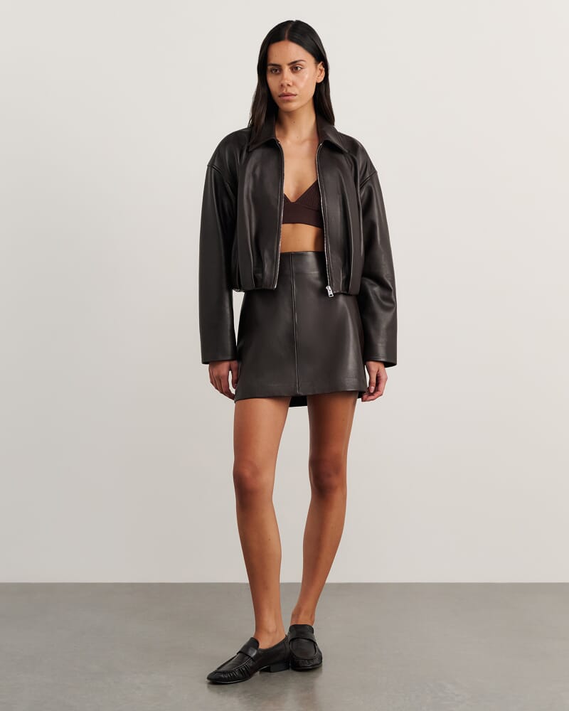 Leather Bomber in DARK CHOCOLATE