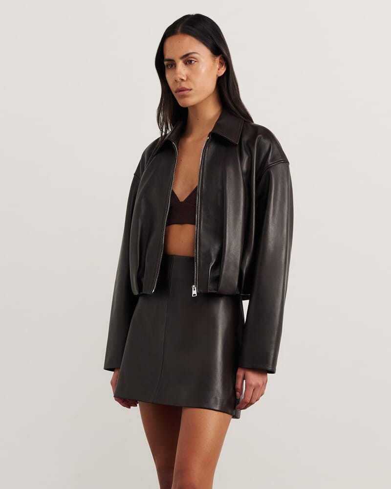 Leather Bomber in DARK CHOCOLATE