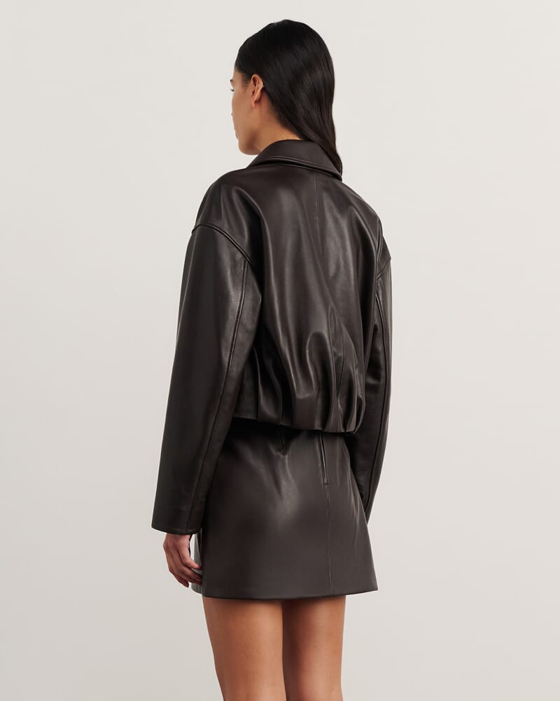 Leather Bomber in DARK CHOCOLATE
