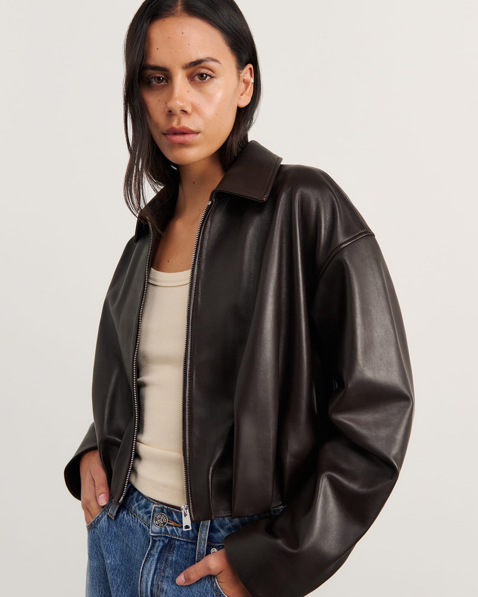 Leather Bomber in Dark Chocolate | JAG
