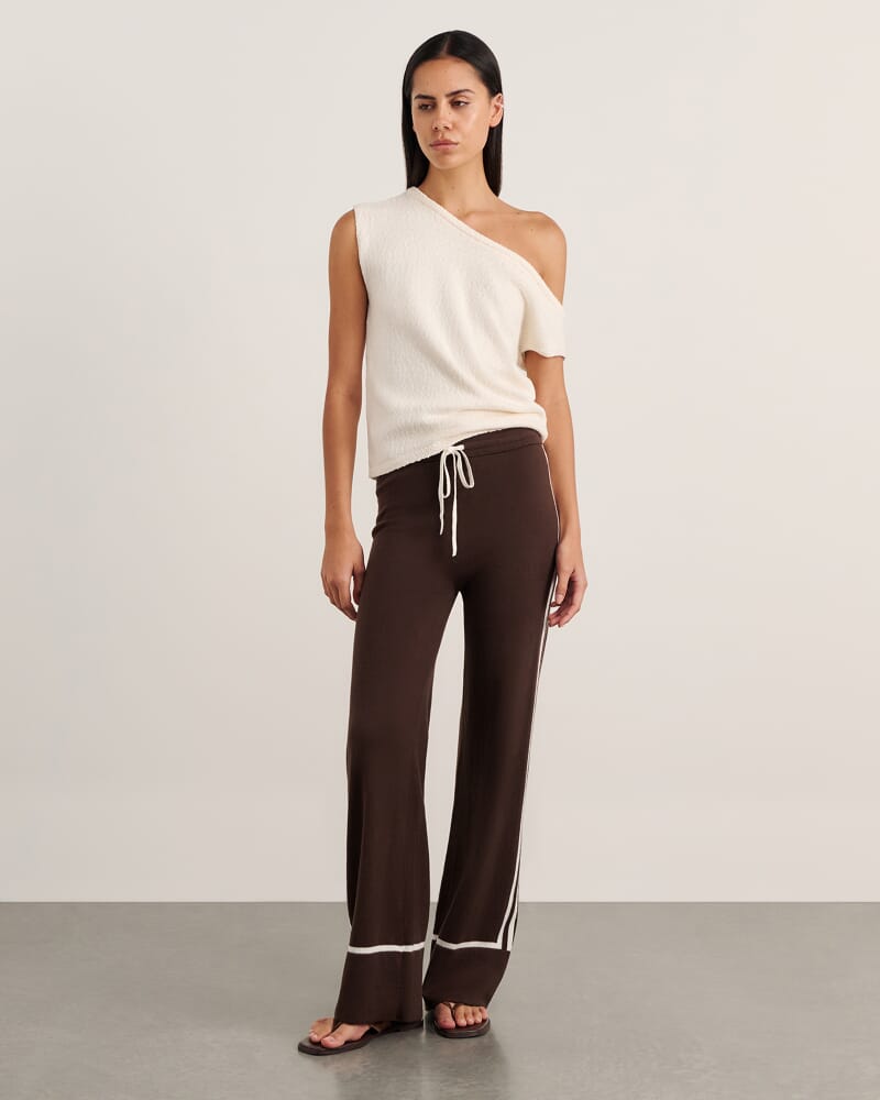 Orla Contrast Knit Pant in DARK CHOCOLATE