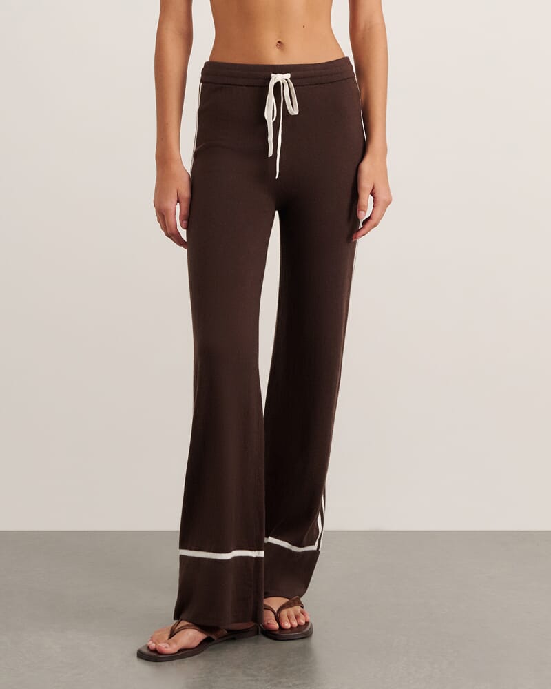 Orla Contrast Knit Pant in DARK CHOCOLATE