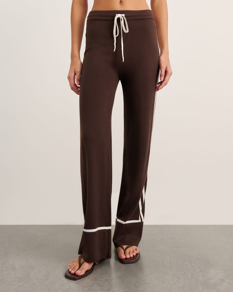 Orla Contrast Knit Pant in DARK CHOCOLATE