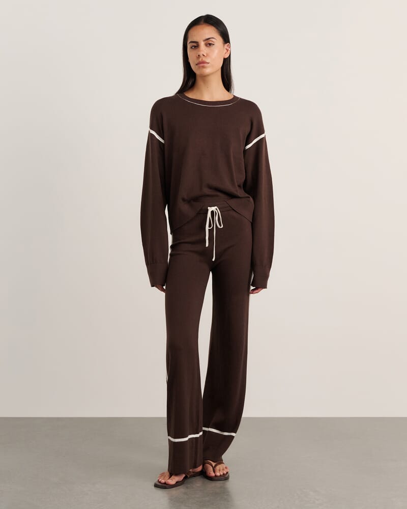 Orla Contrast Knit Pant in DARK CHOCOLATE