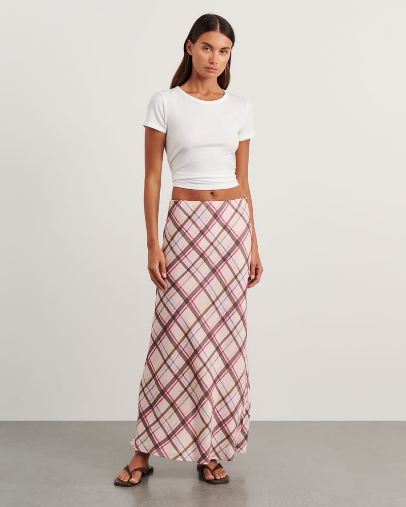 Painterly Bias Skirt in CHECK