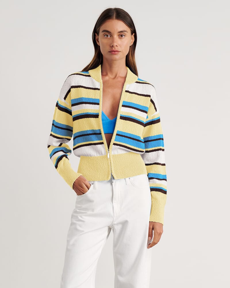 Arden Zip Knit Cardigan in YELLOW MULTI