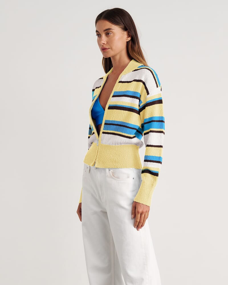 Arden Zip Knit Cardigan in YELLOW MULTI